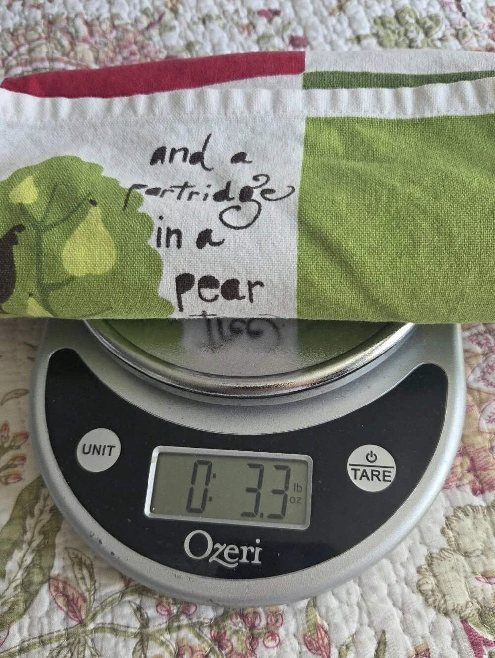 Crate And Barrel Green & Red Numbered Quilt-Style Tea Towel